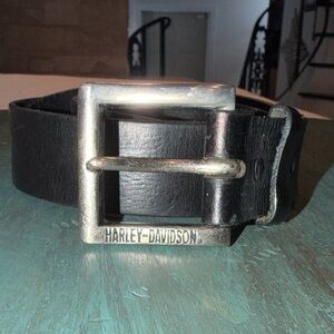 Harley-Davidson Motorcycle Black Leather Belt with Silver Logo Buckle